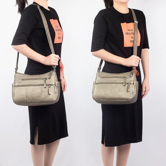 🆕 Volganik Rock PU Leather Shoulder Bag Women Silver Soft Pocketbooks Purse - Picture 2 of 7